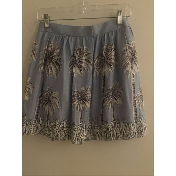 JCrew Linen Palm Print Mini Skirt Blue Size 4P - Picture 2 of 11